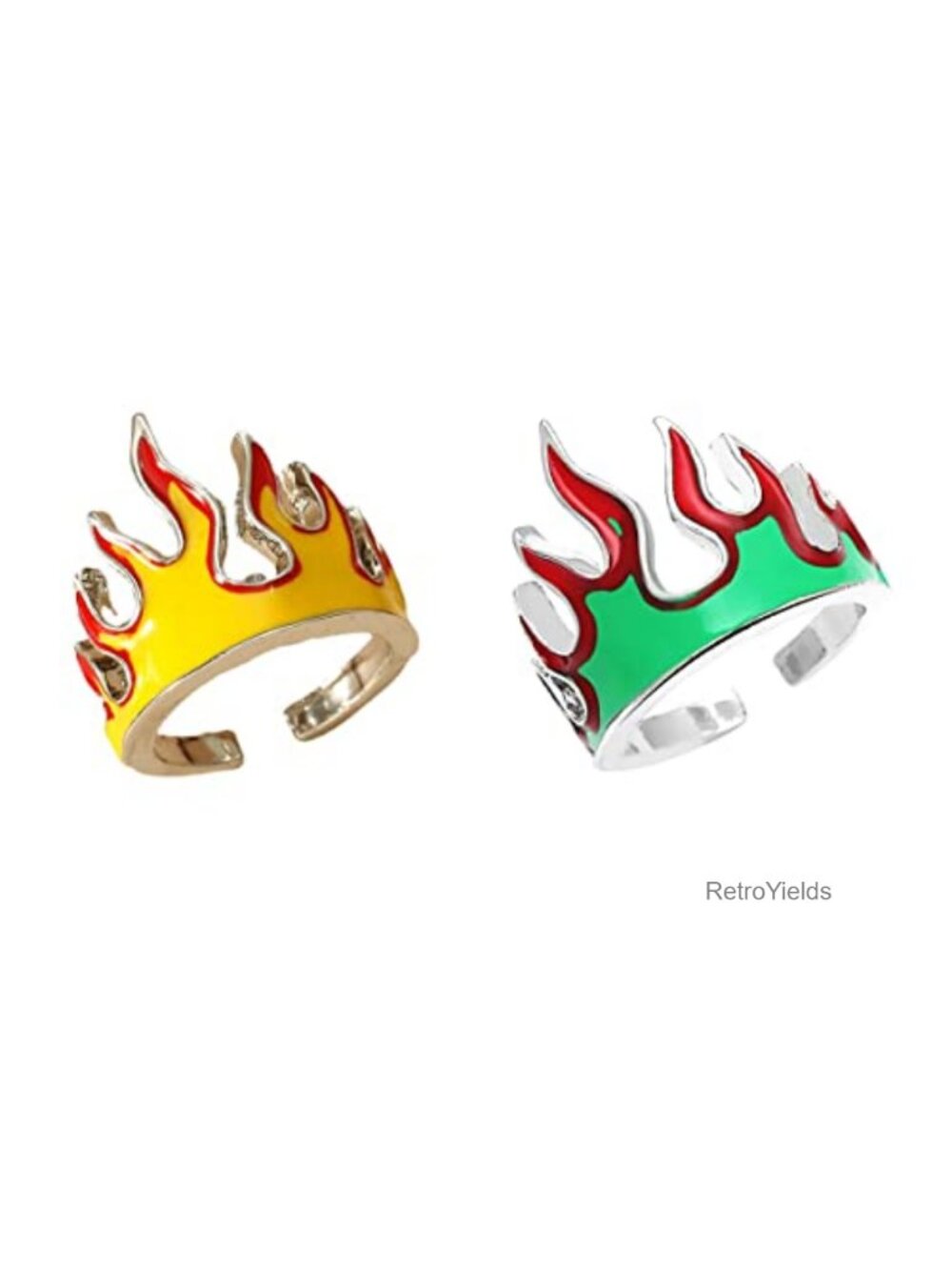 2pc Fire Flame Open Ring Set Adjustable Alloy Band Rings Vintage Punk Gothic